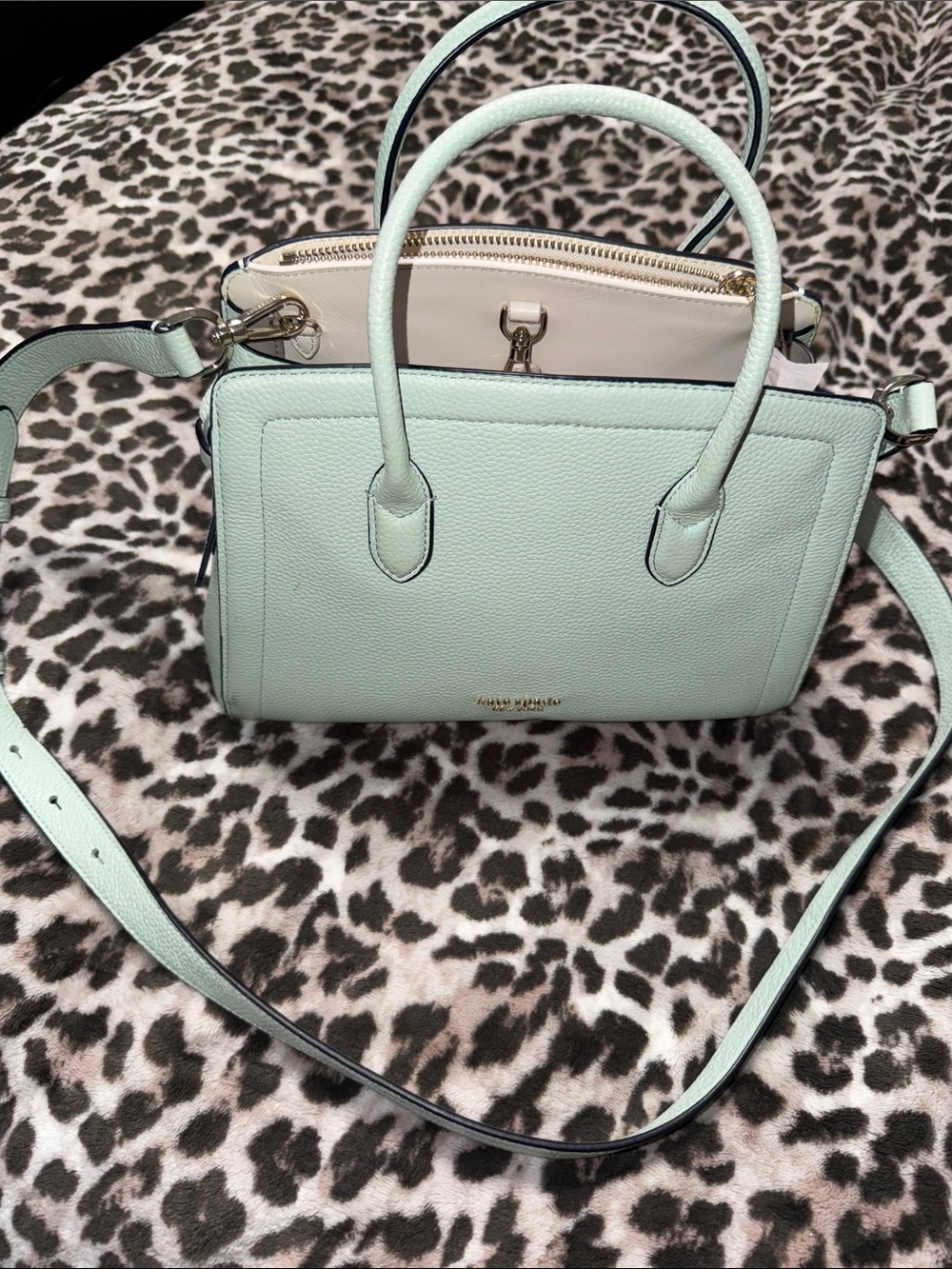 Kate Spade Mint Leather Satchel with Detachable Strap